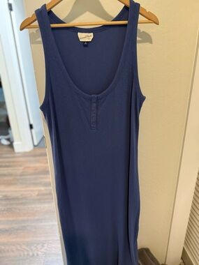 Blue Ribbed Henley Tank Dress